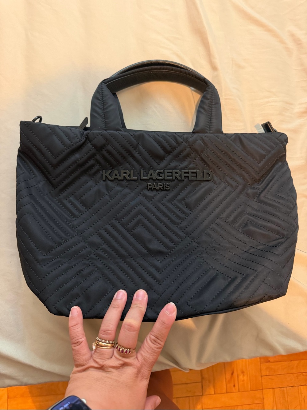 Karl Lagerfeld Black Quilted Top-Handle Tote